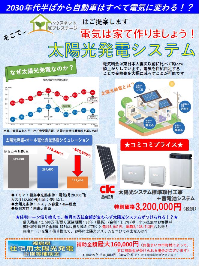 太陽光システム＋蓄電池 キャンペーン実施中！